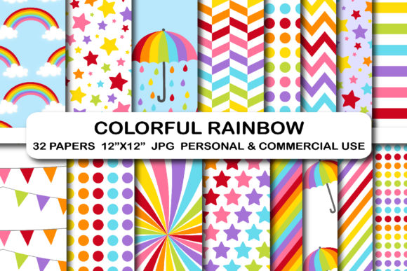 32 Colorful Rainbow Digital Papers Pack: A Versatile Resource for Creative Projects