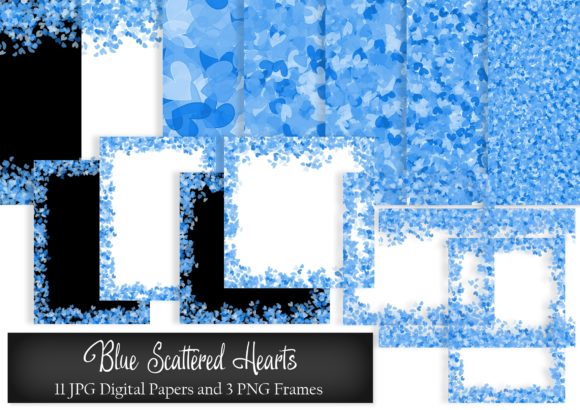 Blue Scattered Hearts Digital Papers for Modern Creatives