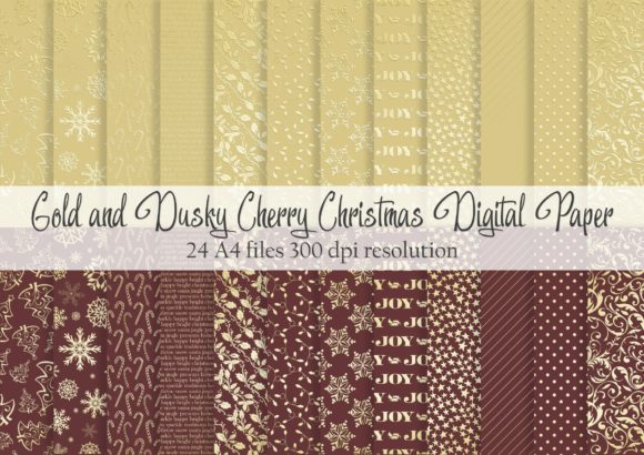 Gold and Dusky Cherry Christmas Paper: A Warm, Elegant Digital Resource for All Your Holiday Projects