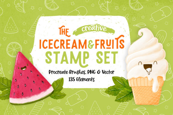 Icecream Fruits Procreate Stamp Set for Digital Creators
