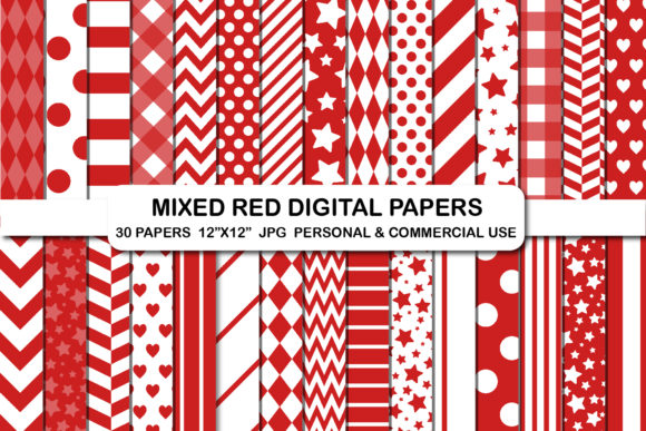 Mixed Red Digital Papers Candy Cane