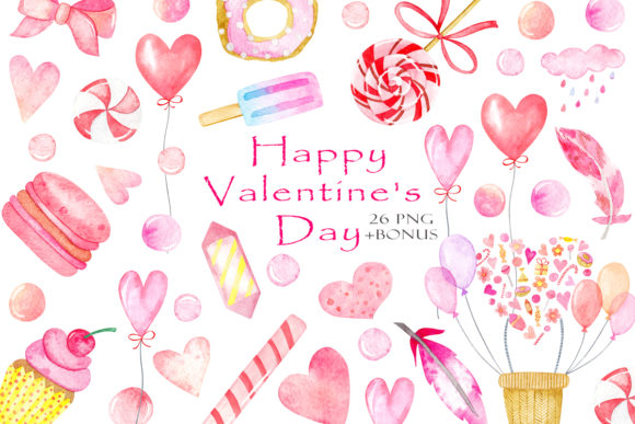 Watercolor Set of Cute Pink Clipart for Creators and Small Businesses